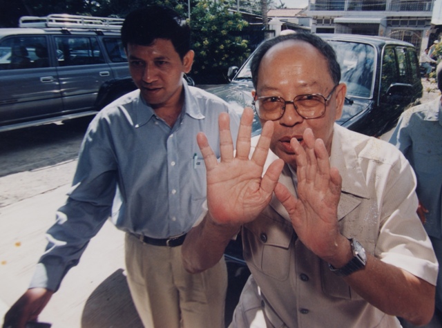 Ieng Sary (right) and his son Ieng Vuth in Phnom Penh in late 1996. Photo: Chhay Sophal 