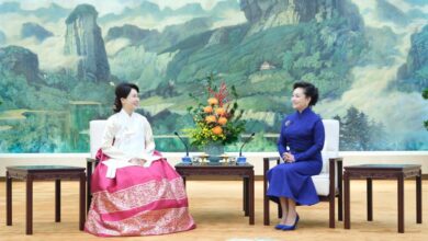 Photo of លោកស្រី Peng Liyuan ជួបសំណេះសំណាលជាមួយលោកស្រី Kim Hea Kyung ភរិយារបស់ប្រធានាធិបតីកូរ៉េខាងត្បូង