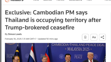 Photo of កិច្ចសម្ភាសន៍ផ្ដាច់មុខជាមួយ Reuters ៖ នាយករដ្ឋមន្ត្រីកម្ពុជានិយាយថា ប្រទេសថៃកំពុងកាន់កាប់ទឹកដី បន្ទាប់ពីបទឈប់បាញ់ដែលសម្របសម្រួលដោយលោក Trump